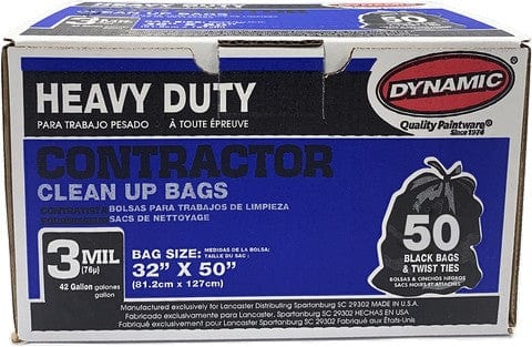 DYNAMIC Contractor Bags Dynamic 03500 42 Gal 3mil Black Heavy Duty Contractor Trash Bag 50Ct 053188035005