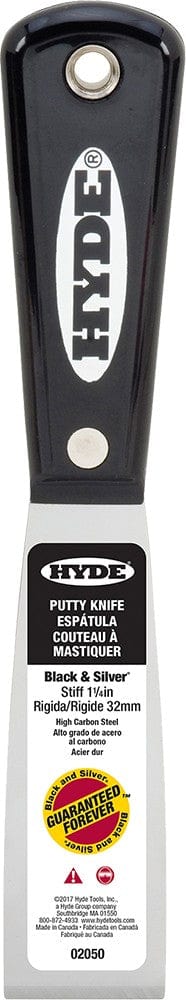 Hyde Putty Knives & Scrapers Hyde 02050 1-1/4" Black & Silver Stiff Putty Knife 079423020506