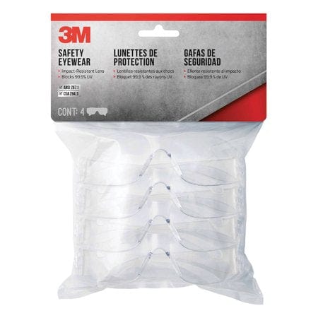 3M Impact-Resistant Safety Glasses Clear Lens Clear Frame 4 pk (90834)
