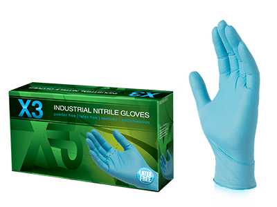 X3 Nitrile Disposable Gloves Blue Powder Free 100 pk