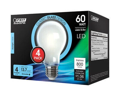 FEIT Electric A19 E26 (Medium) LED Bulb Daylight 60 Watt Equivalence 4 pk
