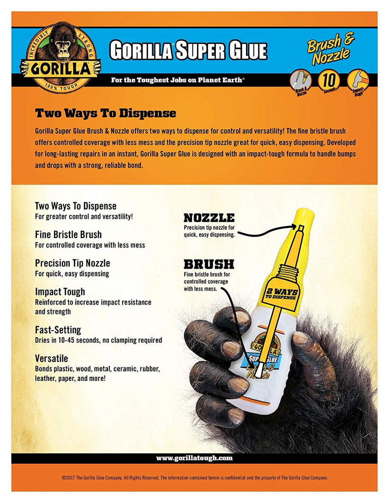Gorilla Super Glue with Brush & Nozzle Applicator, 10 Gram, Clear