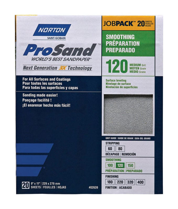 Norton ProSand 11 in. L x 9 in. W 120 Grit Aluminum Oxide Sandpaper 20 pk