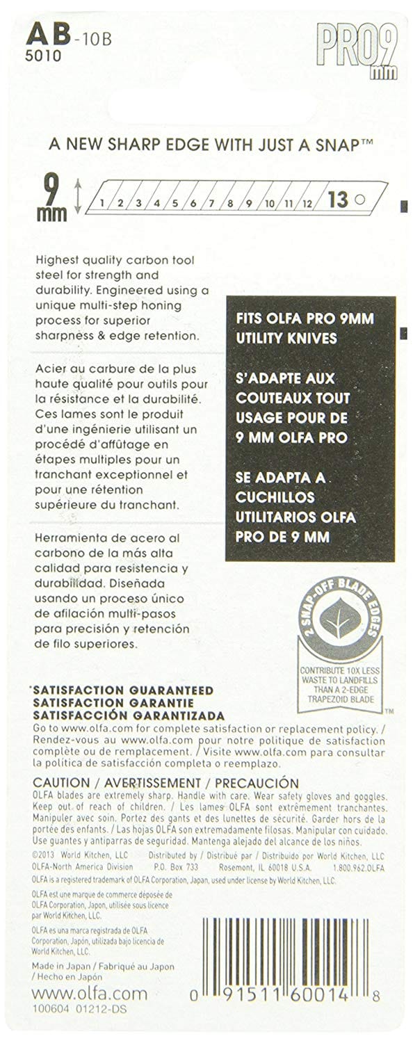 OLFA 5010 AB-10B 9mm Snap-Off Silver Blade, 10-Pack