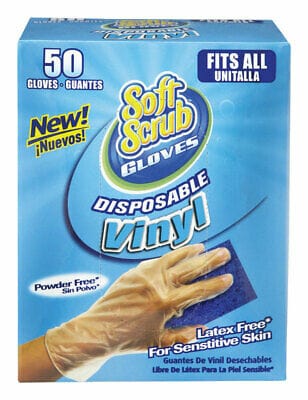 Soft Scrub Vinyl Disposable Gloves One Size Fits Most Clear Powder Free 50 pk